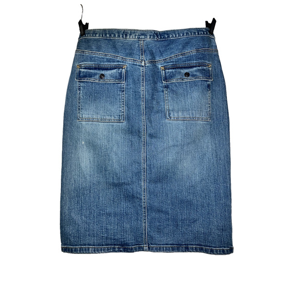 GAP Skirt Size 12 Blue Denim Jean Straight Pencil Vented Front Stretch Cotton - Picture 2 of 3
